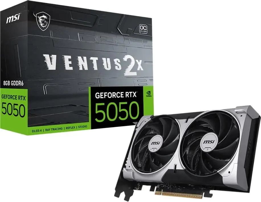 картинка Видеокарта 8Gb GDDR6 GeForce RTX 5050 MSI VENTUS 2X OC, 128 бит, PCI-e 5.0, 1xHDMI, 3xDP, 2617 МГц (RTX 5050 8G VENTUS 2X OC) от магазина КомпьютерЦентр