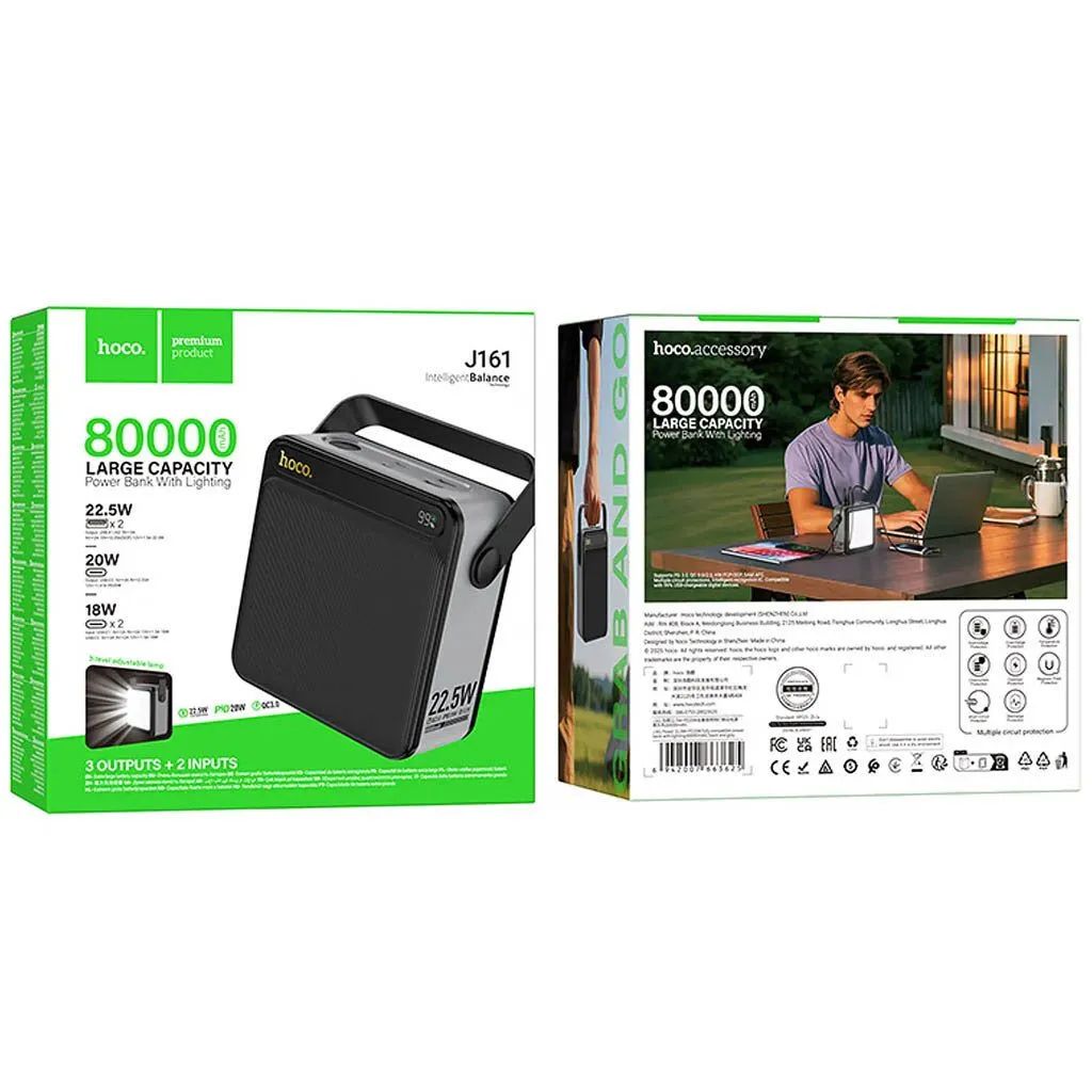 картинка Внешний аккумулятор Hoco J161 Power 22.5W+PD20W fully compatible power bank with lighting (80000mAh) black от магазина КомпьютерЦентр