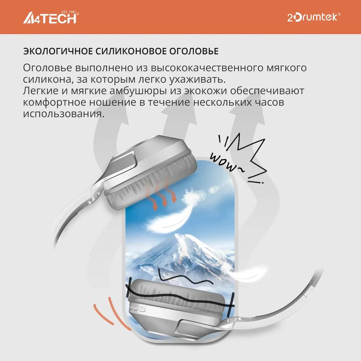 картинка Bluetooth-гарнитура A4Tech 2Drumtek BH300 1м белый/ серый беспроводные (BH300 GRAYISH WHITE) от магазина КомпьютерЦентр