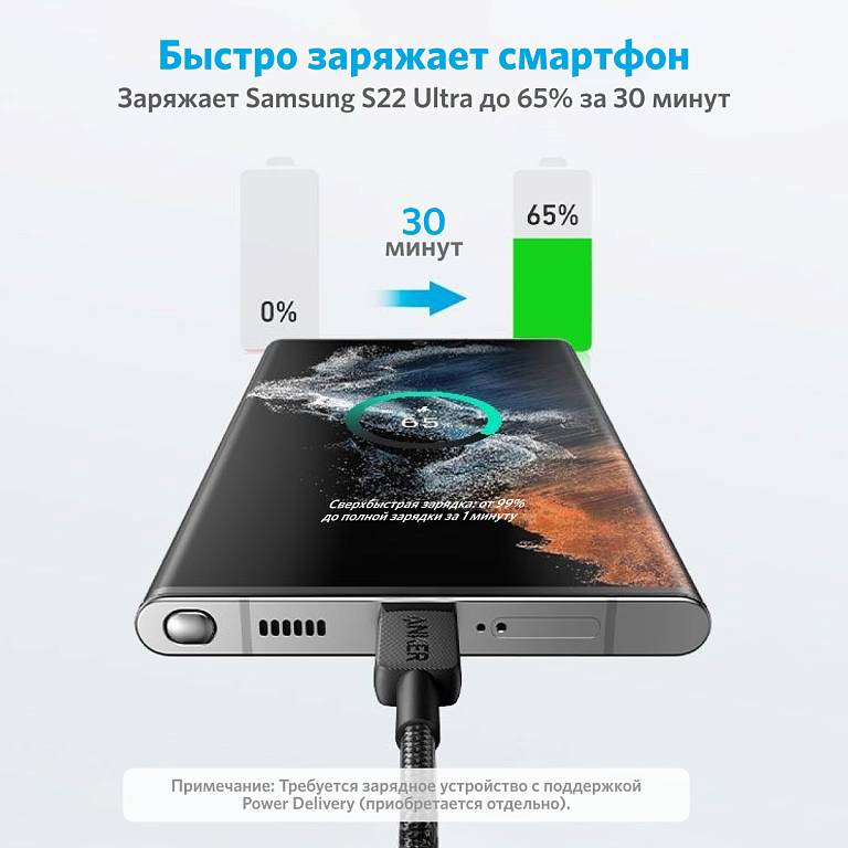 картинка Кабель Anker PowerLine 322 Type-C - Type-C 3m Black (A81F7) от магазина КомпьютерЦентр