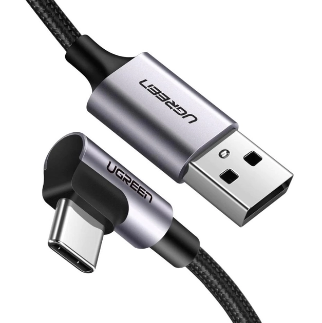 картинка Кабель Type-C 1m угловой USB 2.0 - USB Type-C, оплетка, QC 3.0, UGREEN US284 серый (50941) от магазина КомпьютерЦентр