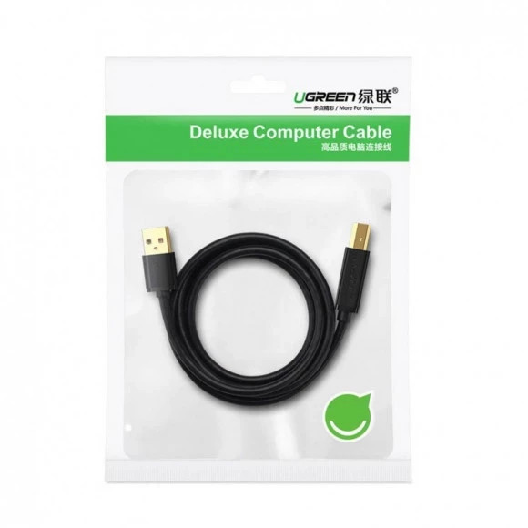 картинка Кабель USB 2.0 A->B 1 м UGREEN (20846) Nylon Braided, позолоченные контакты, чёрный/ серый от магазина КомпьютерЦентр