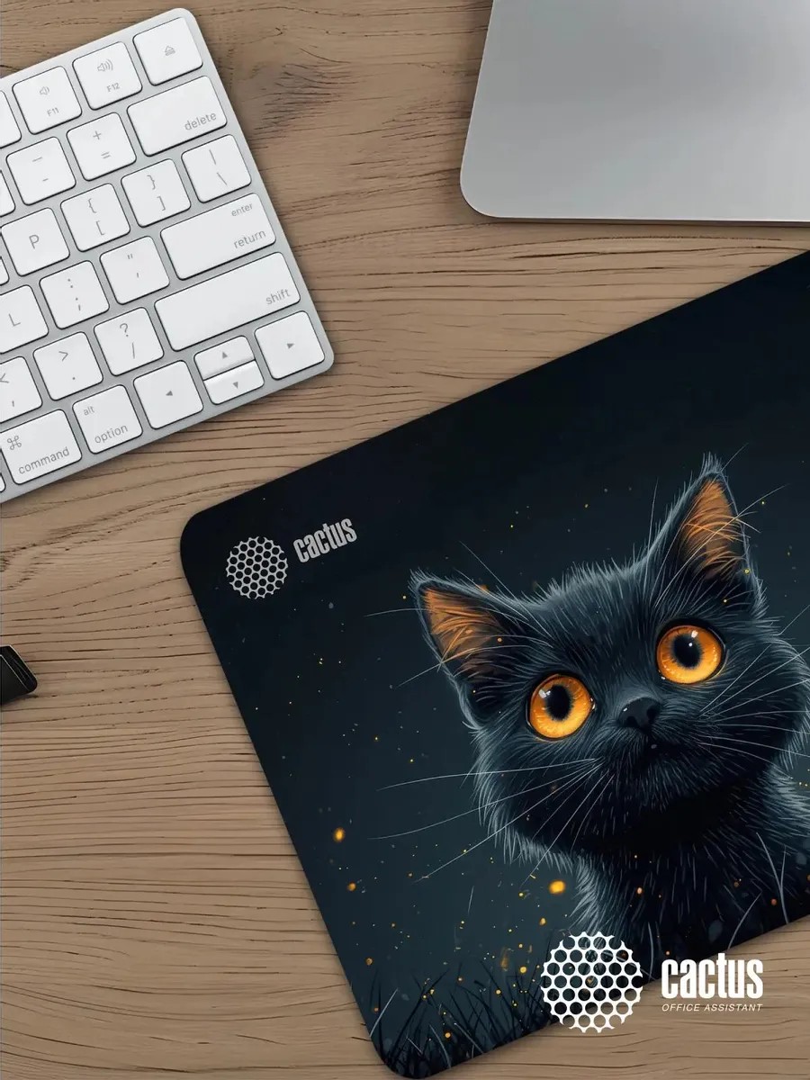 картинка Коврик для мышки Cactus Black Cat 250x200x3мм (CS-MPC-D09S) от магазина КомпьютерЦентр