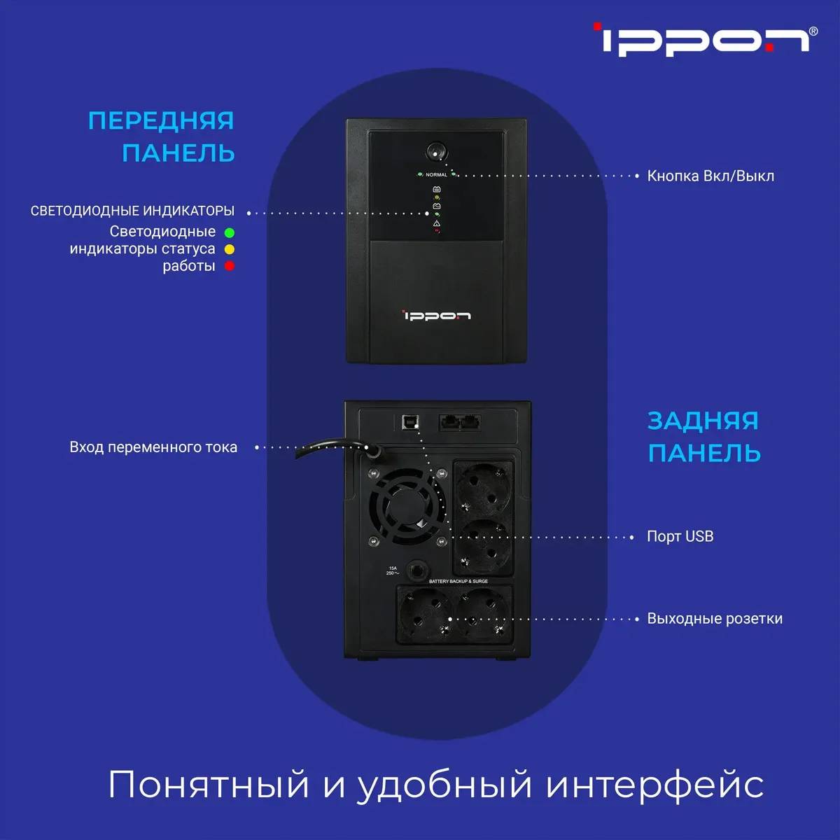 картинка ИБП Ippon Back Basic 2200 Euro 1320Вт 2200BA Black (1108028) от магазина КомпьютерЦентр