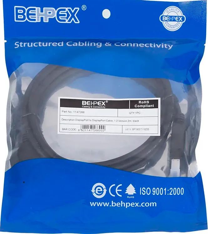 картинка Кабель Displayport-Displayport 2m Behpex v1.2 Black (1147266) от магазина КомпьютерЦентр