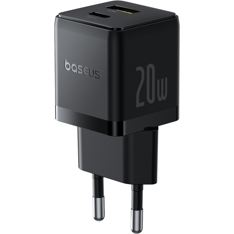 картинка СЗУ Baseus Palm Fast Charger C+U 20W EU Cluster Black (with Cable USB-C to USB-C 60W) от магазина КомпьютерЦентр