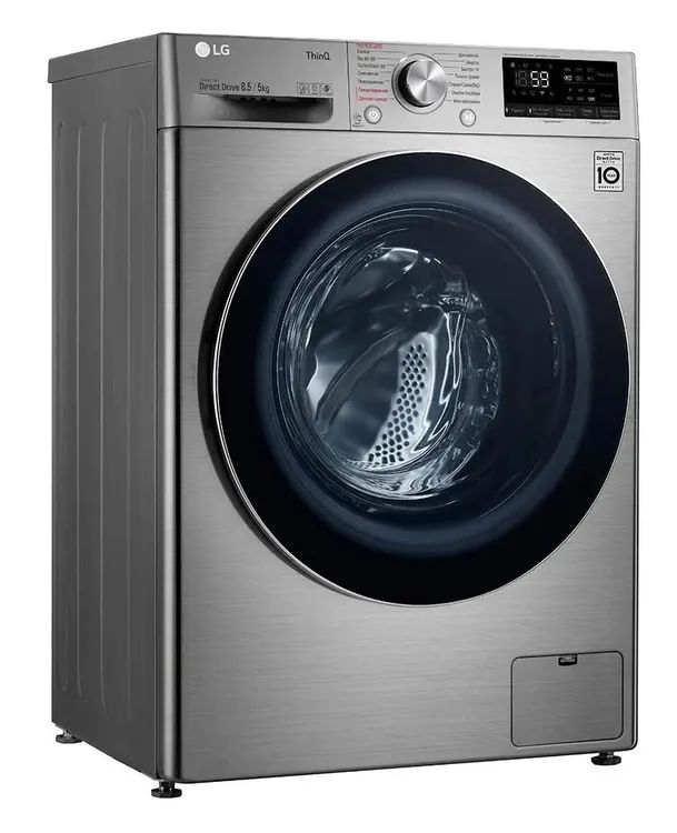 картинка Стирально-сушильная машина LG F2V5GG2S фронтальная, стирка 8.5 кг, сушка 5 кг, пар, 60 см x 85 см x 47.5 см серый, черный, дисплей от магазина КомпьютерЦентр