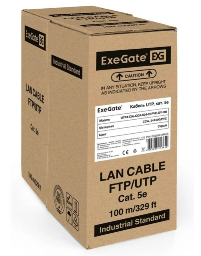 картинка Кабель ExeGate UTP 4 пары кат.5e CCA, 24AWG, бухта 100м, серый, PVC (EX281816RUS) от магазина КомпьютерЦентр