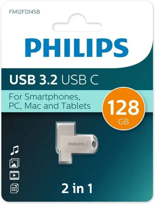 картинка USB3.2 накопитель 128Gb Philips 2-in-1 USB 3.2 USB C, OTG, USB 3.2/ Type-C, Металл, 100 Mb/ s (FM12FD145B/ 97) от магазина КомпьютерЦентр