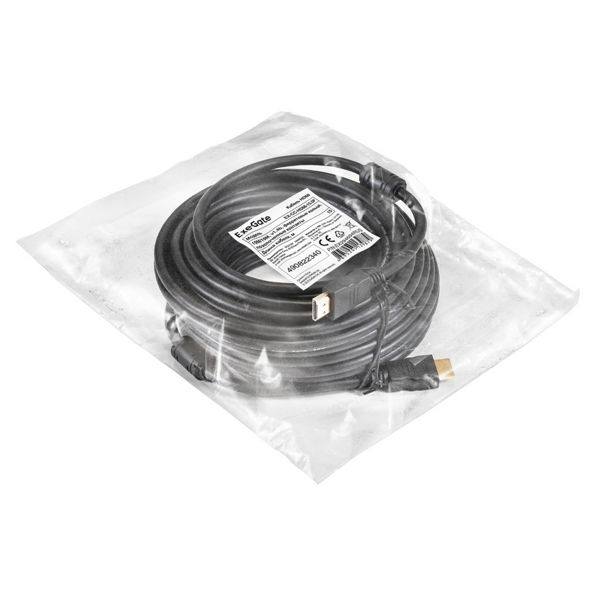 картинка Кабель HDMI ExeGate 15m EX-CC-HDMI-15.0F (EX294694RUS) 19M/ 19M, v1.4b, феррит. кольца, позолоченные контакты от магазина КомпьютерЦентр