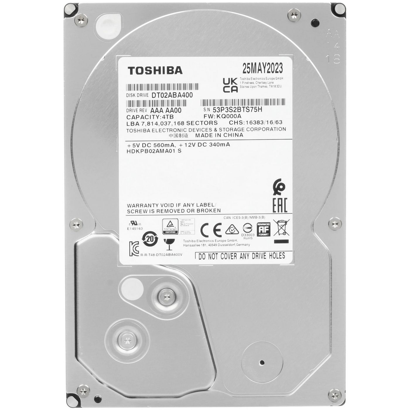 картинка HDD 4.0Tb Toshiba 3.5'' SATAIII 5400rpm; 128 Mb cache; 512e, SMR, DT02ABA400 от магазина КомпьютерЦентр