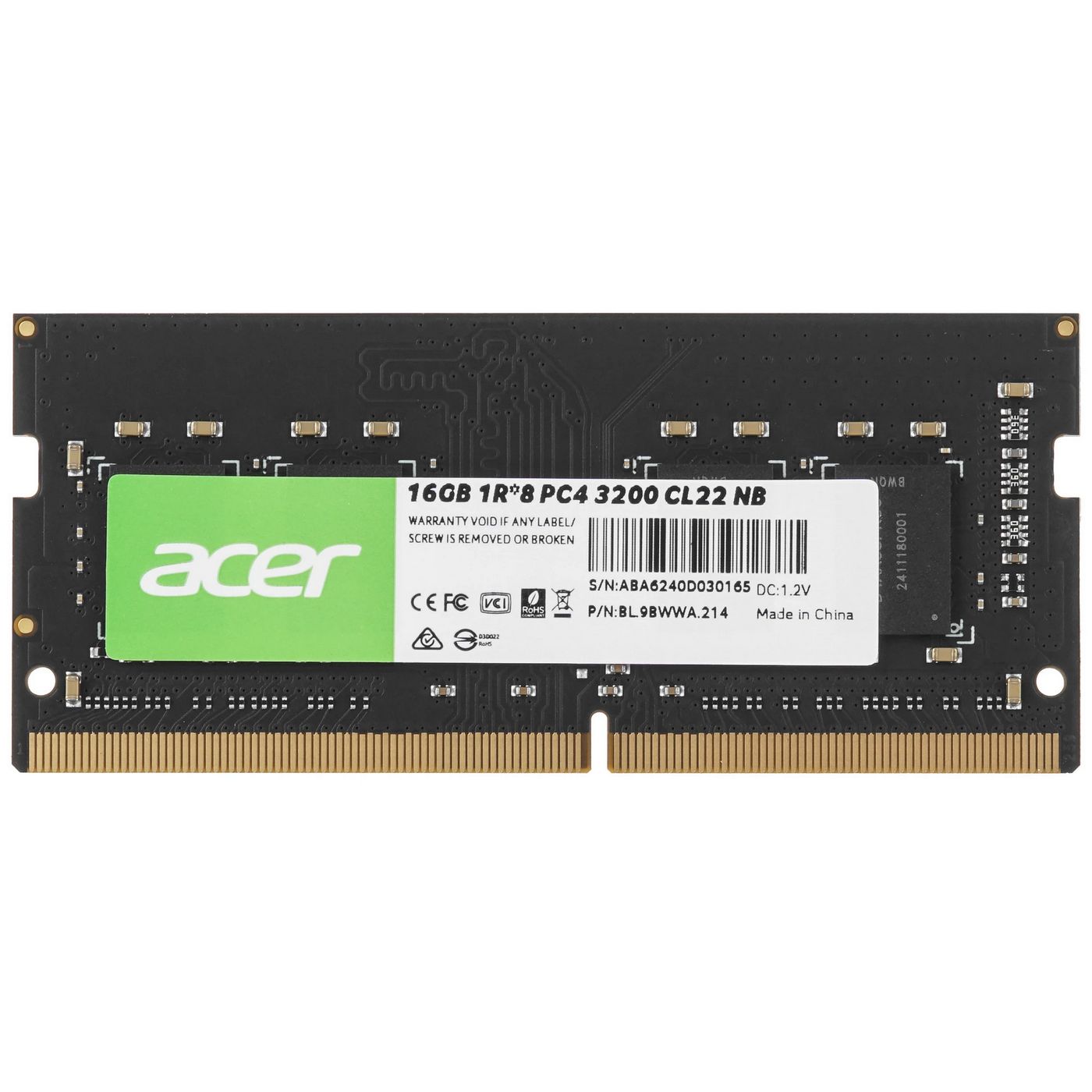 картинка SO-DIMM DDR4 16Gb 3200MHz PC4-25600 Acer (BL.9BWWA.214) от магазина КомпьютерЦентр