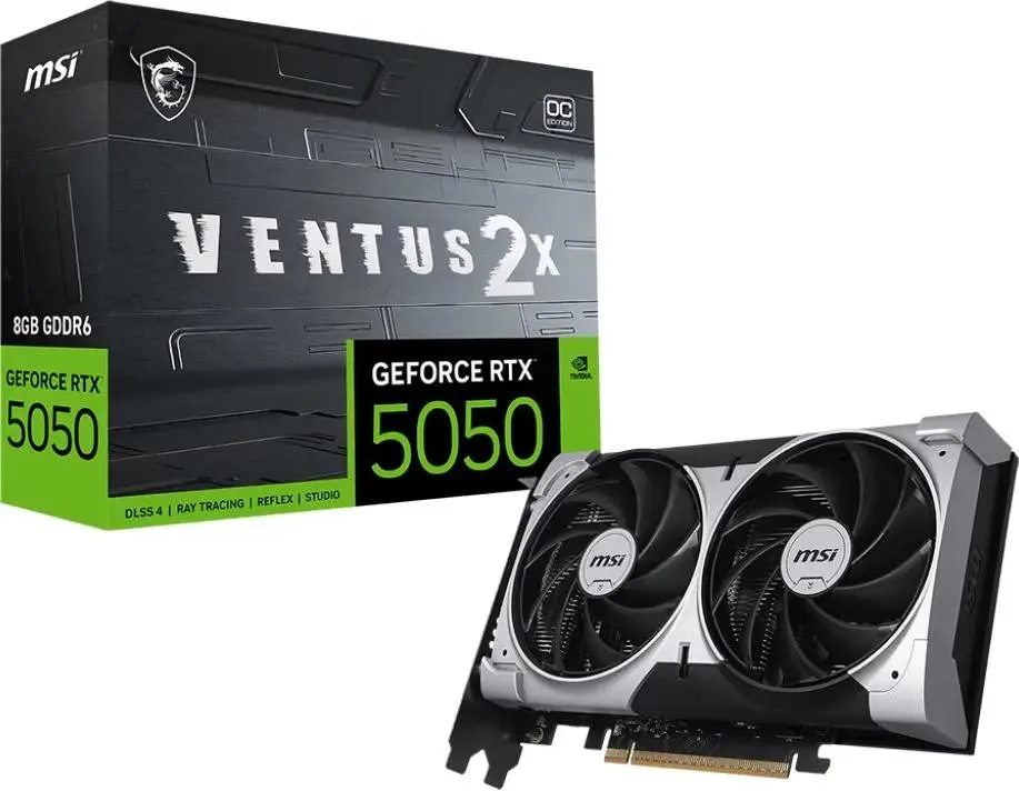 картинка Видеокарта 8Gb GDDR6 GeForce RTX 5050 MSI VENTUS 2X OC, 128 бит, PCI-e 5.0, 1xHDMI, 3xDP, 2617 МГц (RTX 5050 8G VENTUS 2X OC) от магазина КомпьютерЦентр
