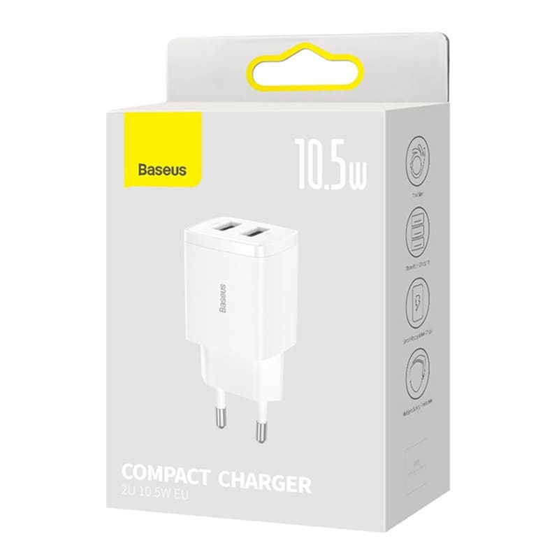 картинка СЗУ Baseus Compact Charger 2U 10.5W EU White от магазина КомпьютерЦентр