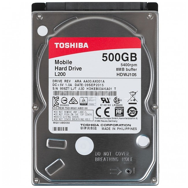 картинка Жесткий диск Toshiba 500Gb 2.5″ L200 SATAIII (HDWJ105UZSVA) от магазина КомпьютерЦентр