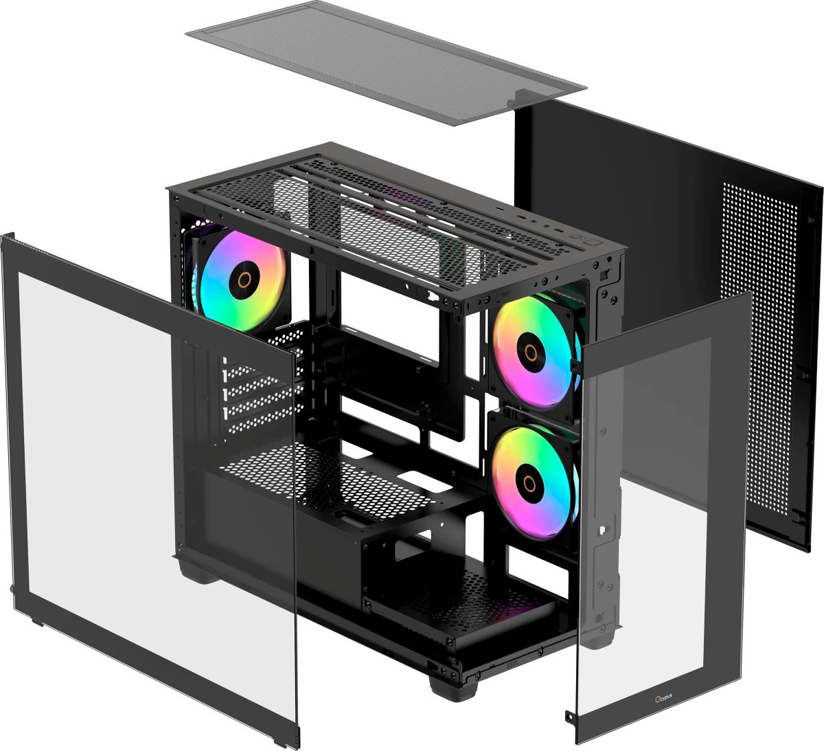 картинка Корпус Ocypus Gamma C52 BK ARGb mATX /  win /  black /  3 ARGb fans /  no PSU /  Tempered Glass (Gamma-C52-B-KD300XX-GL) от магазина КомпьютерЦентр