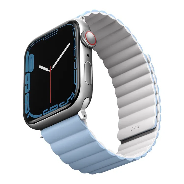 картинка Ремень силиконовый Uniq REVIX для Apple Watch 49/ 45/ 44/ 42, цвет белый/ голубой (WHITE/ BLUE) от магазина КомпьютерЦентр