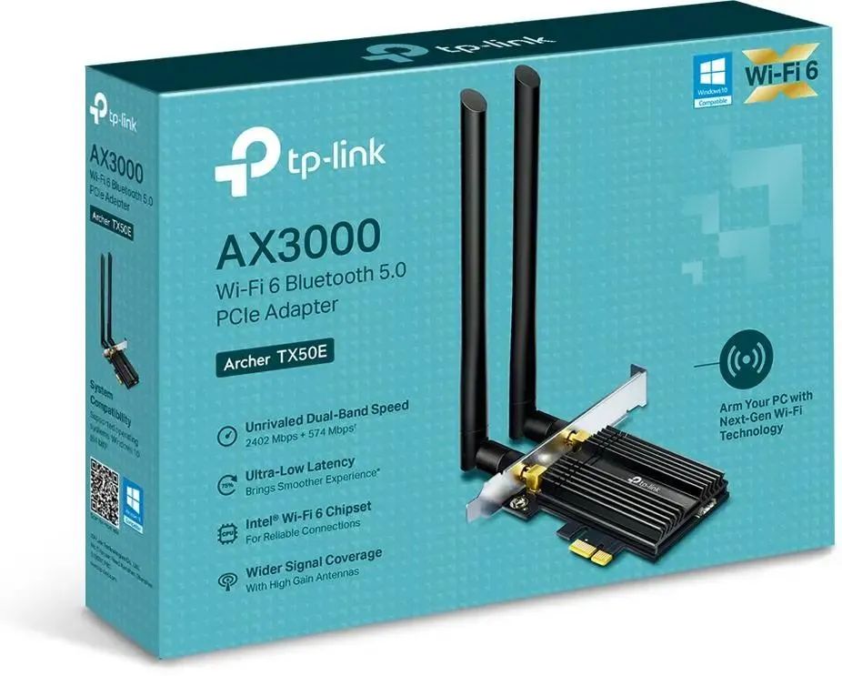 картинка Адаптер Wi-Fi TP-Link Archer TX50E AX3000 PCI Express (ант.внеш.несъем.) 2ант. от магазина КомпьютерЦентр