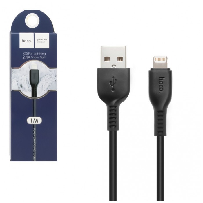 картинка Кабель HOCO Lightning Flash 100cm X20 2.4A Black от магазина КомпьютерЦентр