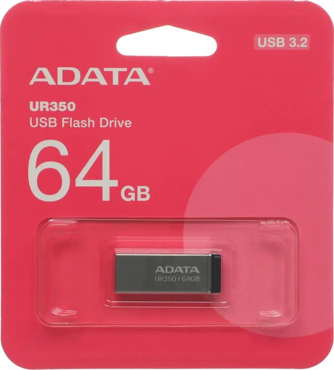 картинка USB3.2 накопитель 64Gb A-Data UR350 Silver/ Black (UR350-64G-RSR/ BK) от магазина КомпьютерЦентр