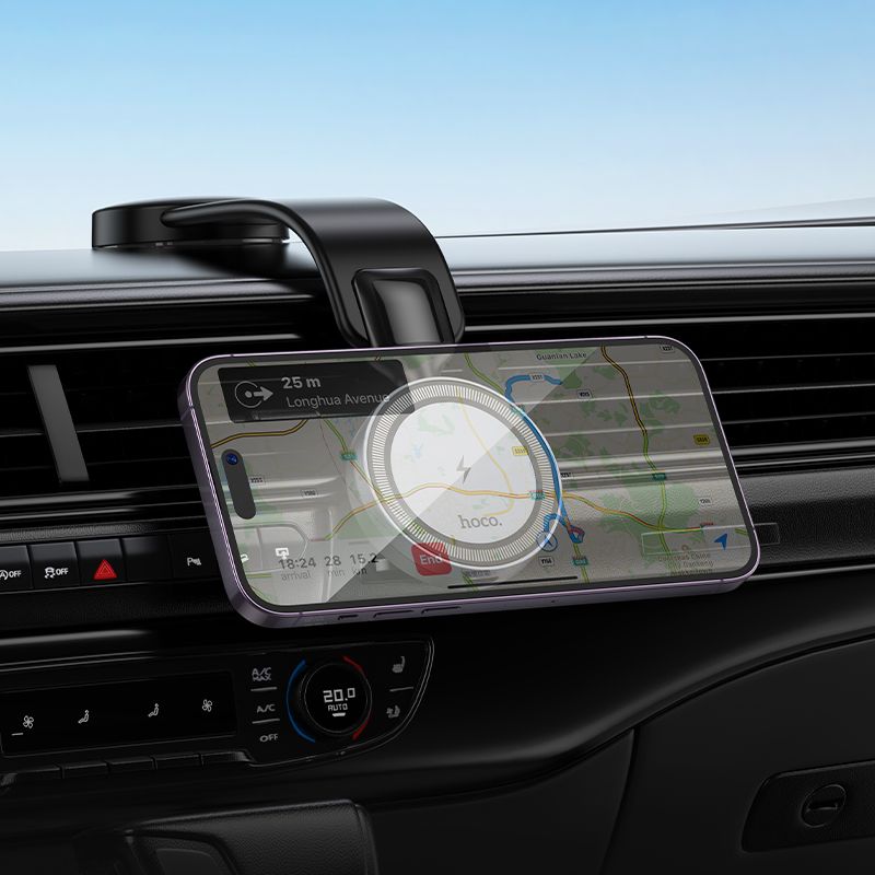 картинка Автодержатель Hoco HW29 Totem ring magnetic wireless fast charging car holder (center console) gray от магазина КомпьютерЦентр