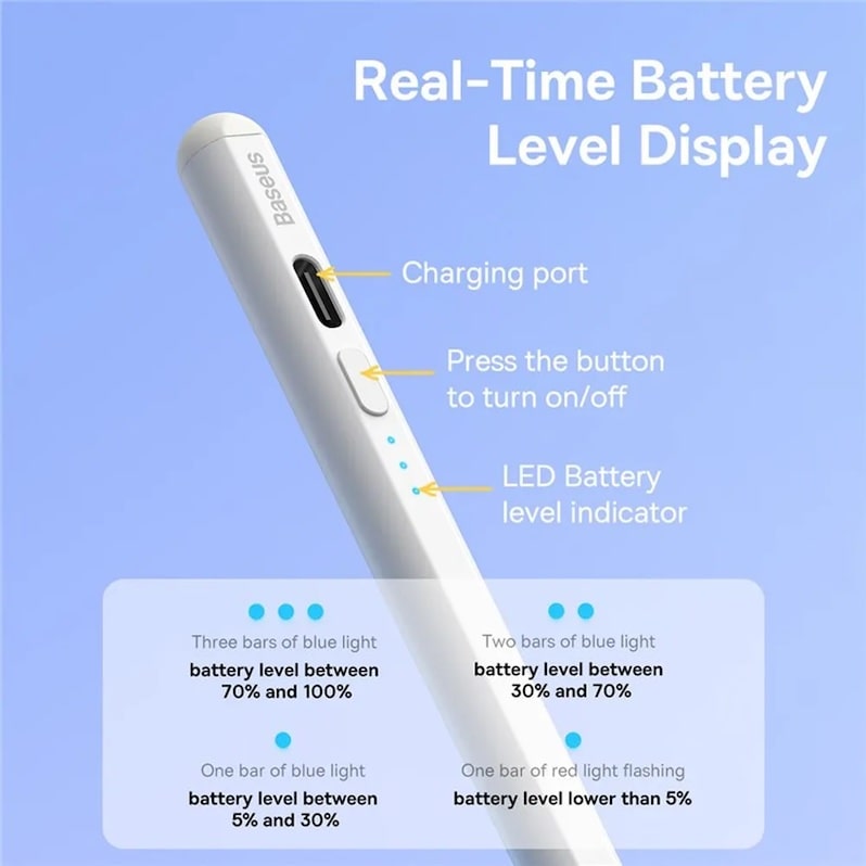 картинка Стилус Baseus Smooth Writing 2 Series Stylus with LED Indicators (Active version) - White от магазина КомпьютерЦентр