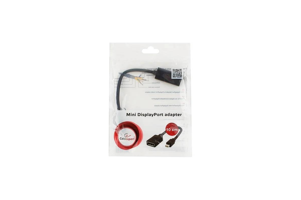 картинка Переходник miniDisplayPort - DisplayPort, Cablexpert A-mDPM-DPF-001, 20M/ 20F, длина 16см, черный, пакет от магазина КомпьютерЦентр