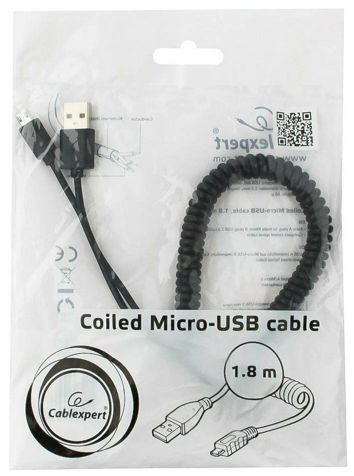 картинка Кабель USB 2.0 Cablexpert Pro, AM/ microBM 5P, 1.8м, витой, черный, пакет (CC-mUSB2C-AMBM-6) от магазина КомпьютерЦентр