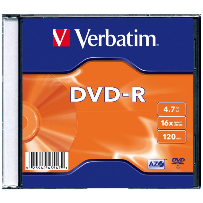картинка Диск Verbatim DVD-R 4,7Gb 16x Matt Silver AZO+ Slim от магазина КомпьютерЦентр