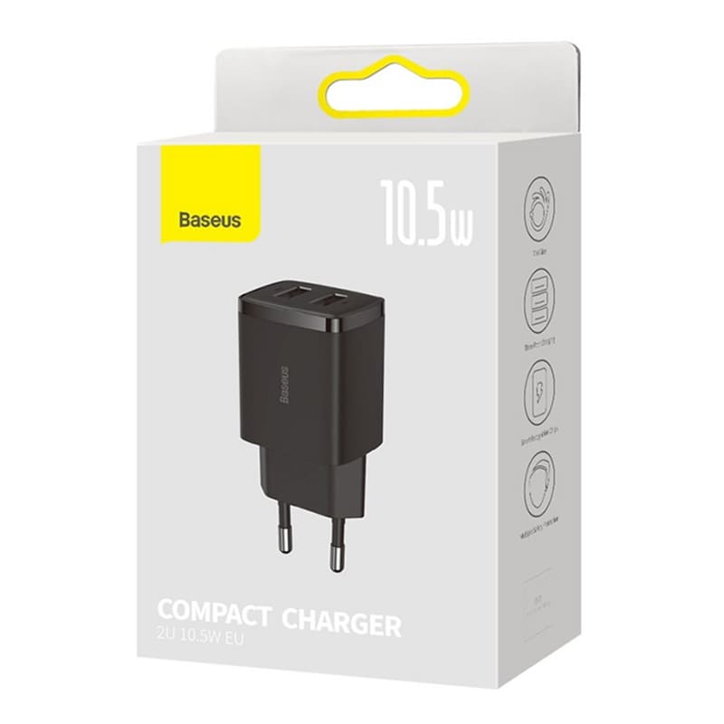 картинка СЗУ Baseus Compact Charger 2U 10.5W EU Black от магазина КомпьютерЦентр