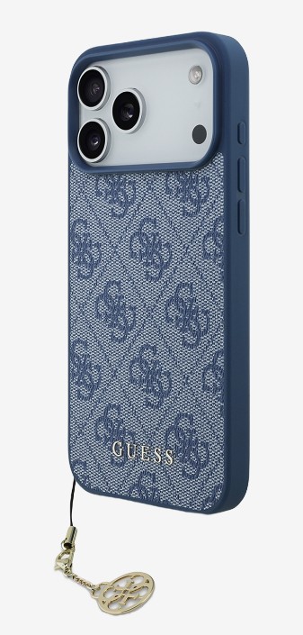 картинка Чехол Guess для iPhone 17 Pro Max PU 4G Classic Metal logo Hard + Charm, Blue (MagSafe) (GUHMP17XGF4GCB) от магазина КомпьютерЦентр