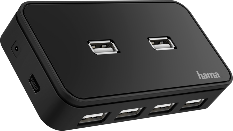 картинка HUB 7-port Hama Active1:7 USB 2.0 черный (00200123) от магазина КомпьютерЦентр