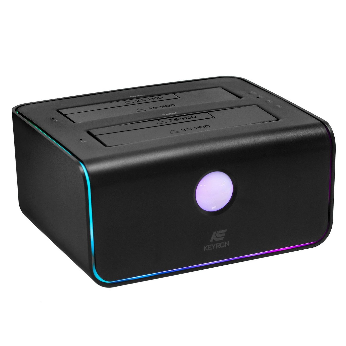 картинка Док-станция 2,5''/ 3,5'' Keyron (8828C3-C) Type-A/  Type-C, металл, черный, RGB, 2HDD+Clone от магазина КомпьютерЦентр