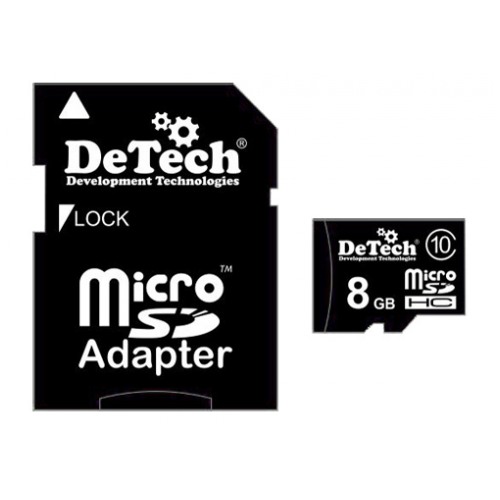 картинка Карта памяти DeTech 8GB microSD Class10 + SD Adapter от магазина КомпьютерЦентр