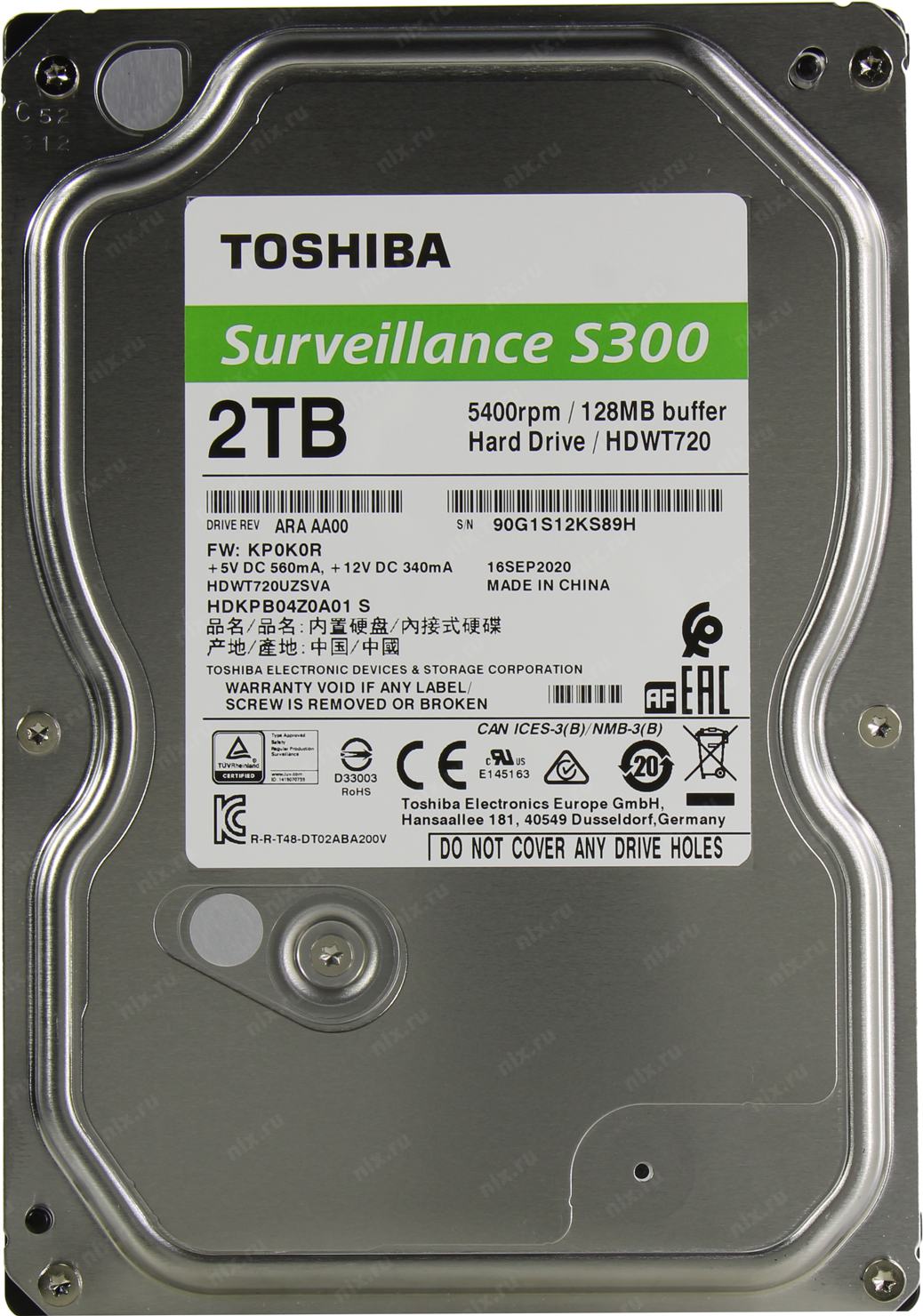 картинка HDD 2.0Tb Toshiba 3.5'' Surveillance S300; SATA III; 5400 rpm; 128Mb cache (HDWT720UZSVA) от магазина КомпьютерЦентр