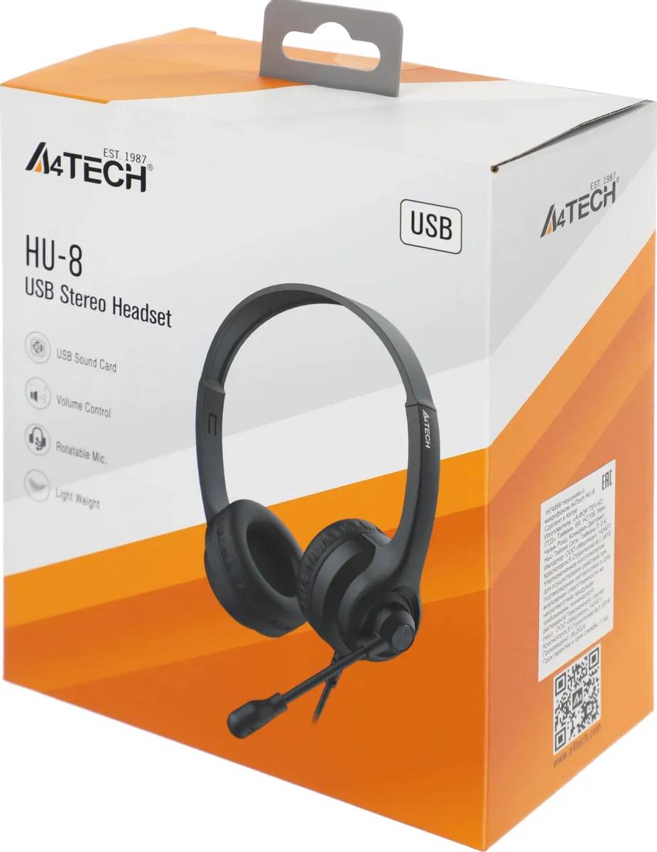 картинка Гарнитура A4-Tech HU-8, Black (HU-8 Black) от магазина КомпьютерЦентр