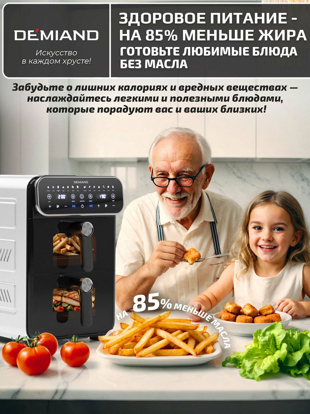 картинка Аэрогриль с двумя чашами DEMIAND DUOS, два тэна, DK-2100 от магазина КомпьютерЦентр