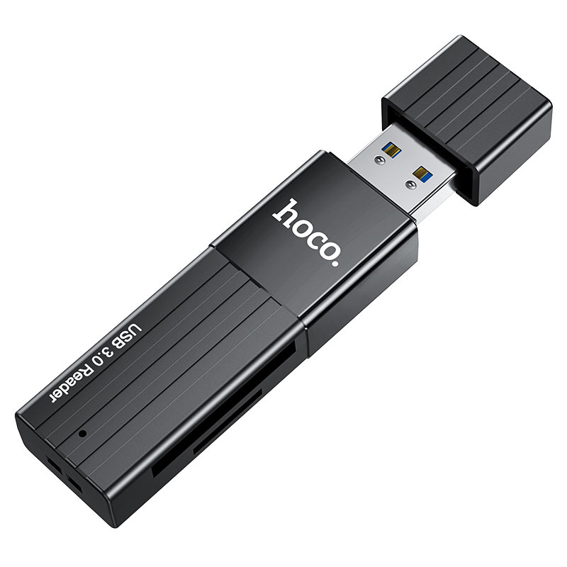 картинка CardReader внешний Hoco HB20 Mindful 2-in-1 USB 3.0 Black от магазина КомпьютерЦентр