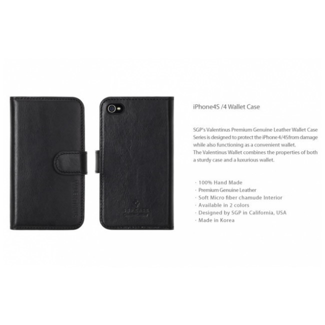 картинка Чехол SGP Leather Wallet Case Valentinus Black for iPhone 4/ 4S (SGP08525) от магазина КомпьютерЦентр