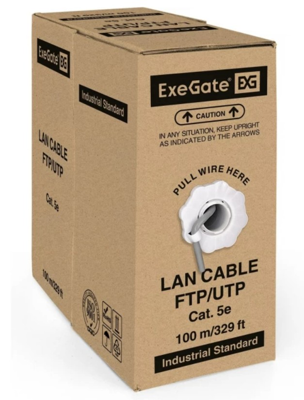 картинка Кабель ExeGate UTP 4 пары кат.5e CCA, 24AWG, бухта 100м, серый, PVC (EX281816RUS) от магазина КомпьютерЦентр