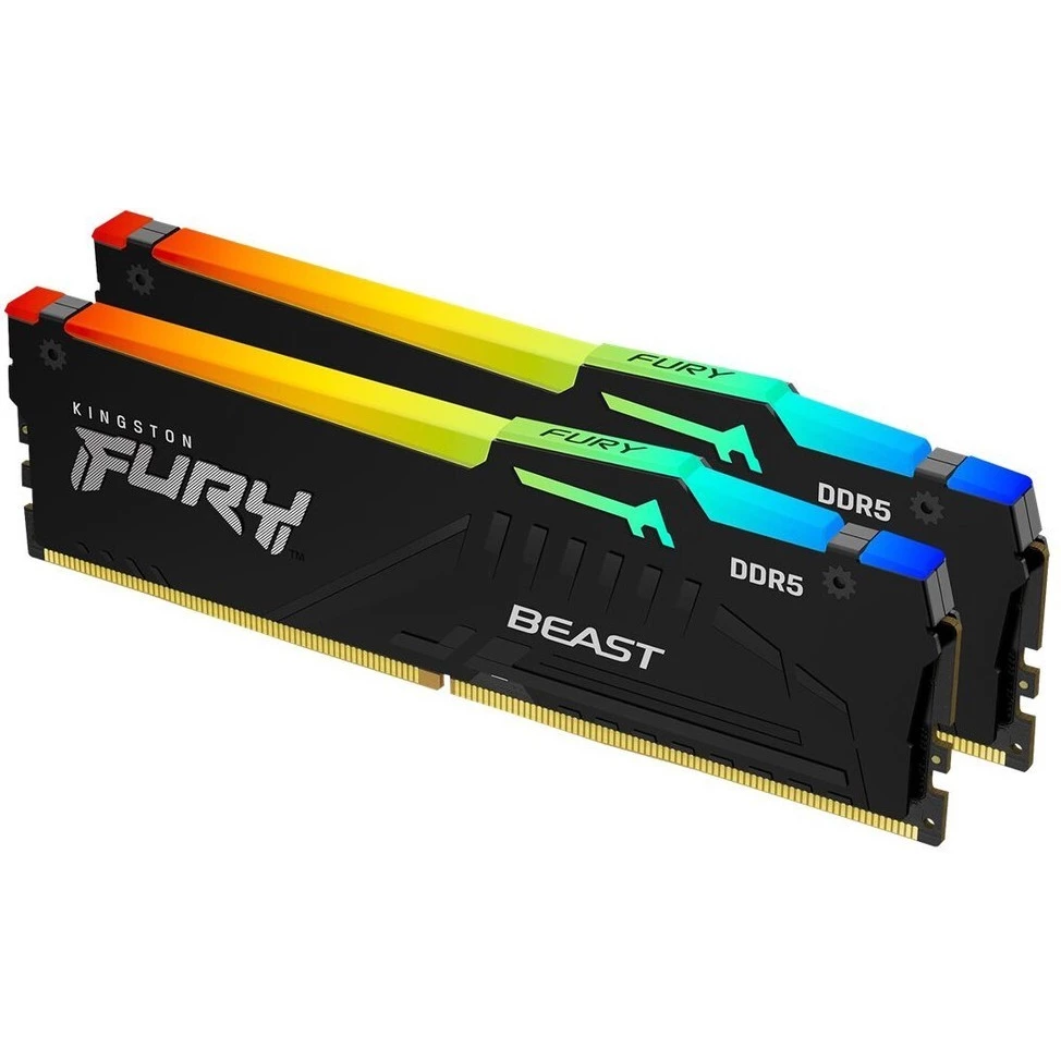 картинка DIMM DDR5 32Gb (2x16Gb) 5600MHz PC5-44800 Kingston RGB Fury Beast Black Ret (KF556C40BBAK2-32) от магазина КомпьютерЦентр