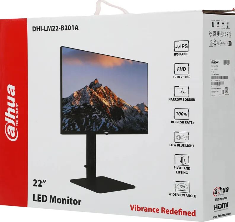 картинка Монитор 21.5'' Dahua DHI-LM22-B201A IPS 1920x1080, 100Hz, 4мс, 16:9, 250кдм, 1xHDMI, 1хDP, черный от магазина КомпьютерЦентр