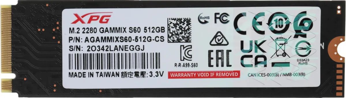 картинка SSD накопитель 512Gb A-Data Gammix S60 M.2 PCI-E x4 (AGAMMIXS60-512G-CS) от магазина КомпьютерЦентр