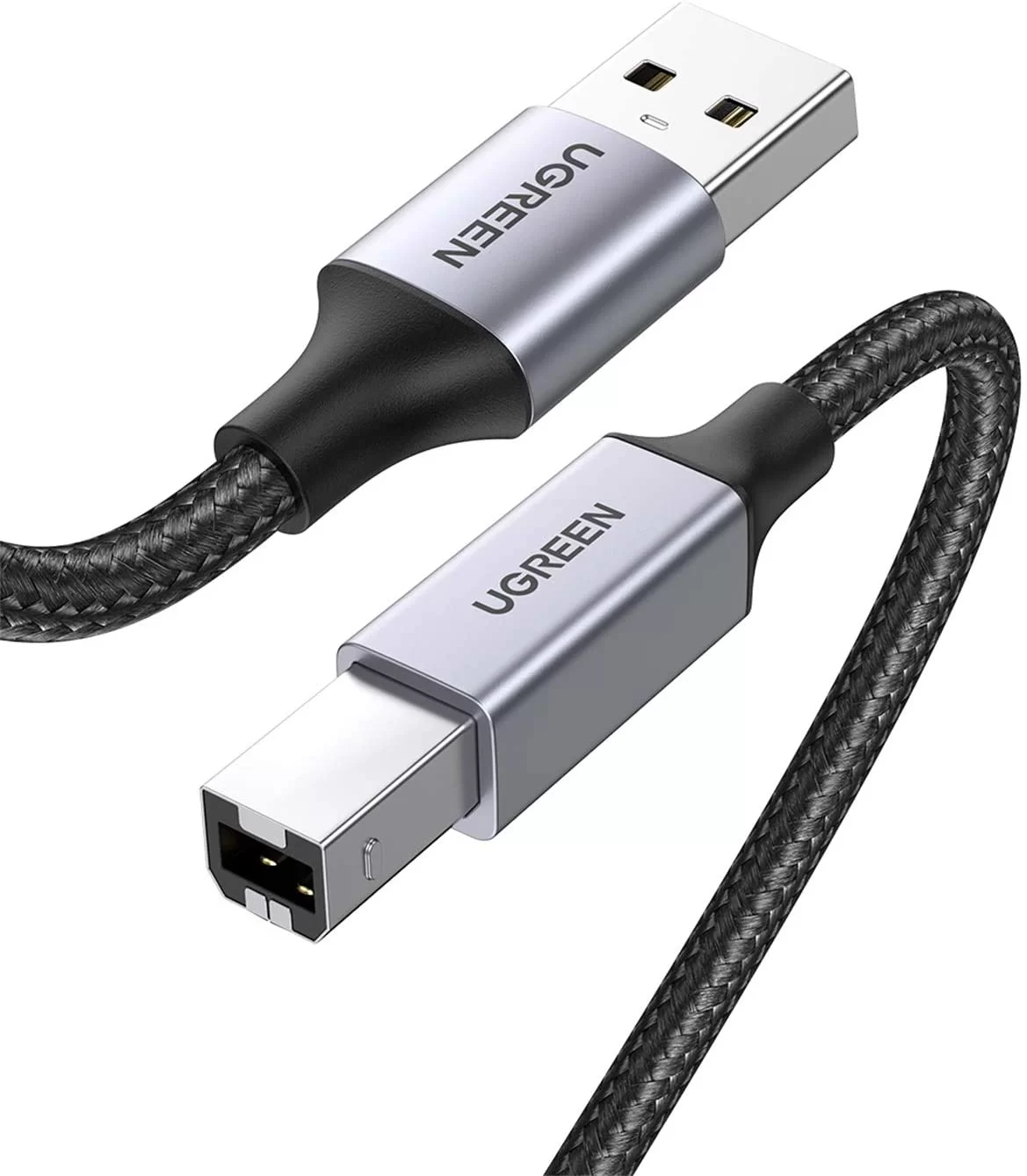 картинка Кабель USB 2.0 A->B 2 м UGREEN US369 (80803) Nylon Braided чёрный/ серый от магазина КомпьютерЦентр