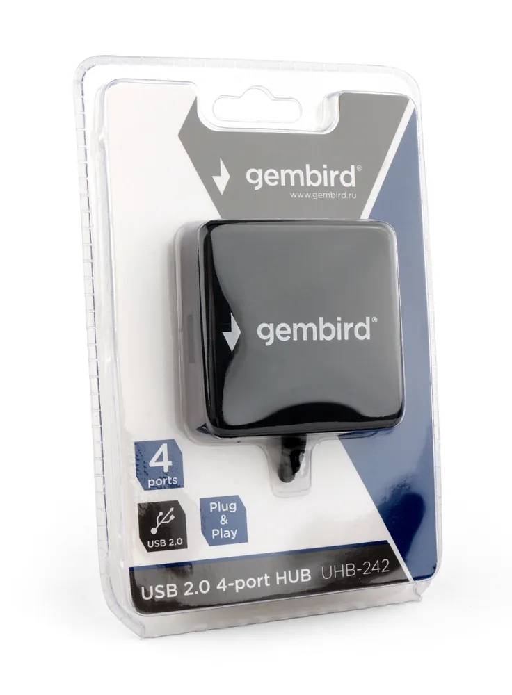 картинка HUB 4-port Gembird UHB-242 USB 2.0, Black, Blister от магазина КомпьютерЦентр
