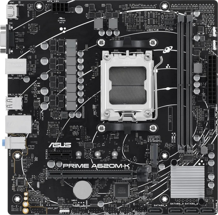картинка Материнская плата Asus PRIME A620M-K, AM5, AMD A620, 2xDDR5, Micro-ATX от магазина КомпьютерЦентр