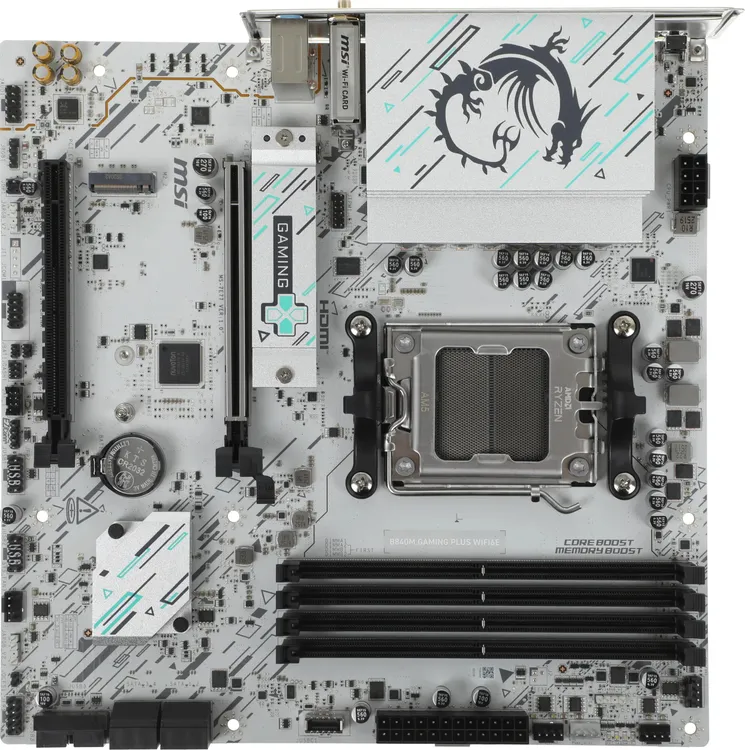 картинка Материнская плата MSI B840M GAMING PLUS WIFI6E Socket AM5 AMD B840 4xDDR5 mATX AC`97 8ch(7.1) 2.5Gg от магазина КомпьютерЦентр