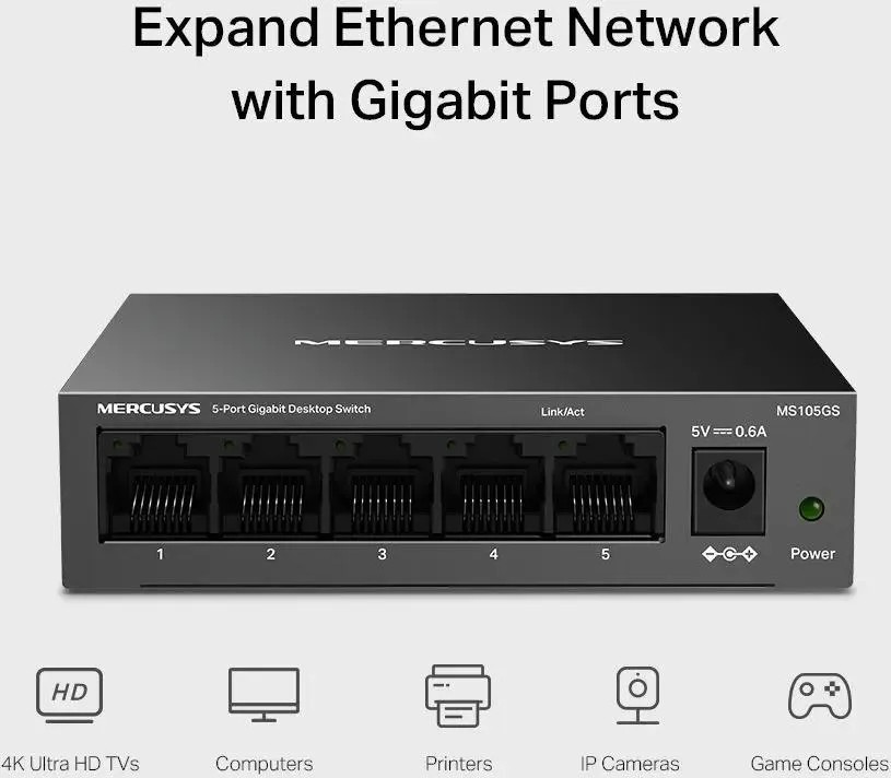 картинка Switch 5-port Mercusys MS105GS, неуправляемый 10/ 100/ 1000BaseTX от магазина КомпьютерЦентр