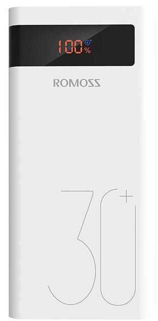 картинка Дополнительный внешний аккумулятор Romoss Sense 8P+ (PHP30 Pro) (30000mAh) 3A QC 2xUSB White от магазина КомпьютерЦентр