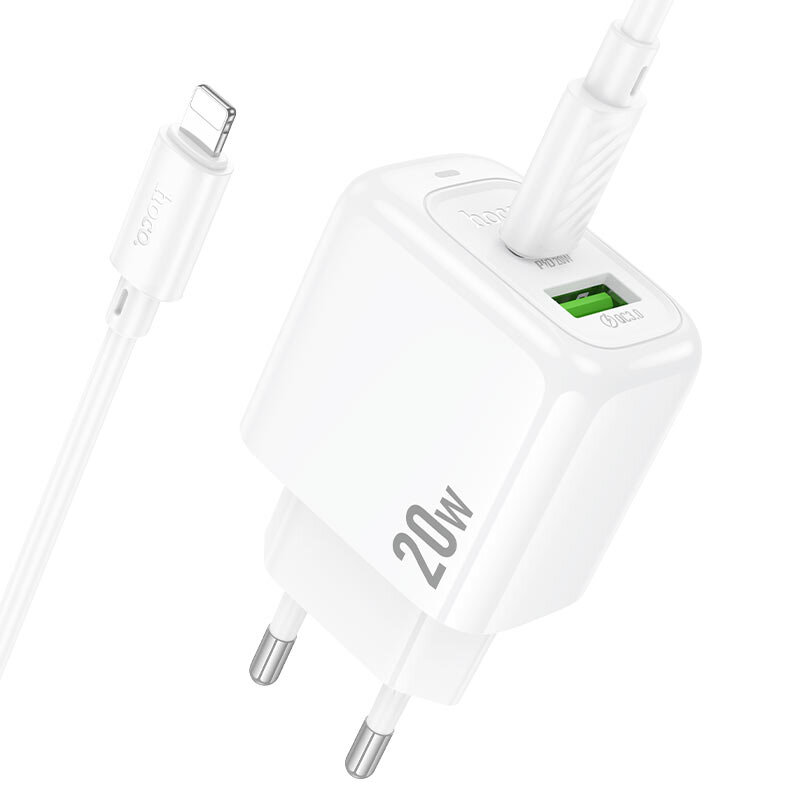 картинка СЗУ HOCO CS54A Surplus PD20W+QC3.0 charger set (C to iP) white от магазина КомпьютерЦентр
